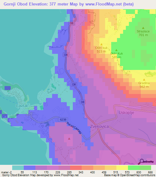 Gornji Obod,Croatia Elevation Map