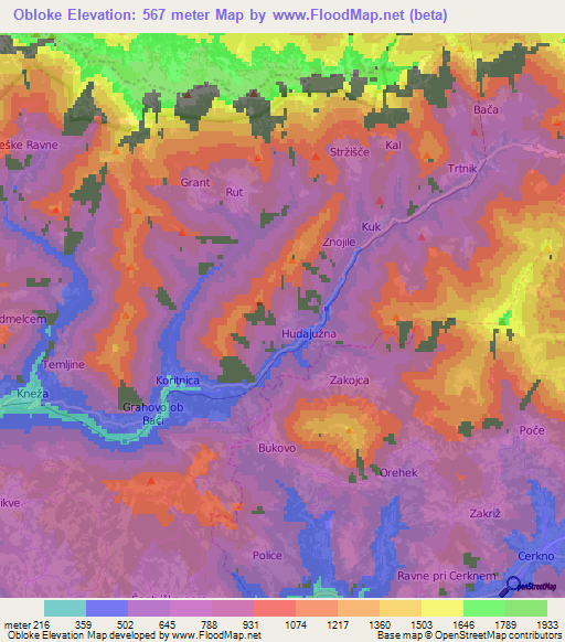 Obloke,Slovenia Elevation Map