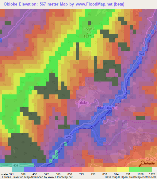 Obloke,Slovenia Elevation Map