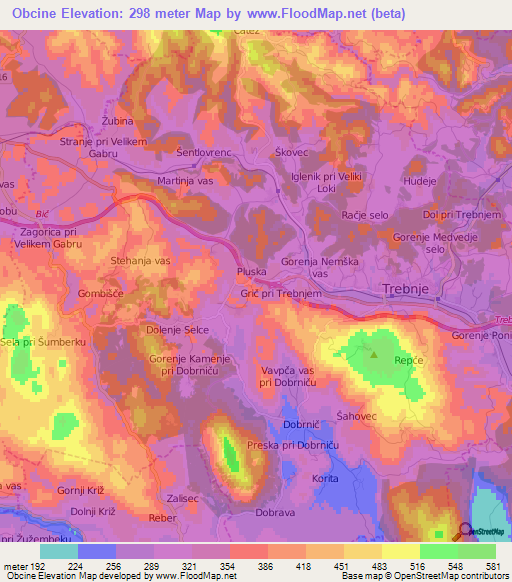 Obcine,Slovenia Elevation Map