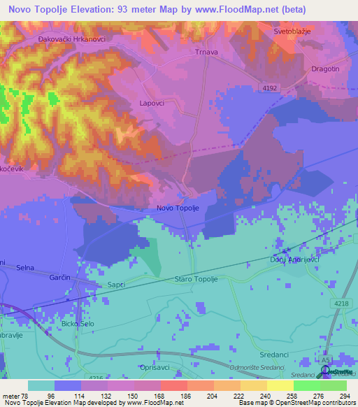 Novo Topolje,Croatia Elevation Map