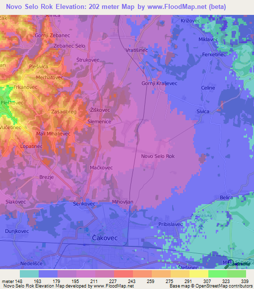 Novo Selo Rok,Croatia Elevation Map
