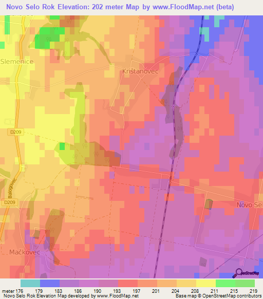 Novo Selo Rok,Croatia Elevation Map