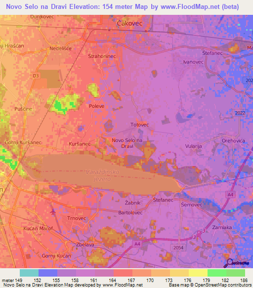 Novo Selo na Dravi,Croatia Elevation Map
