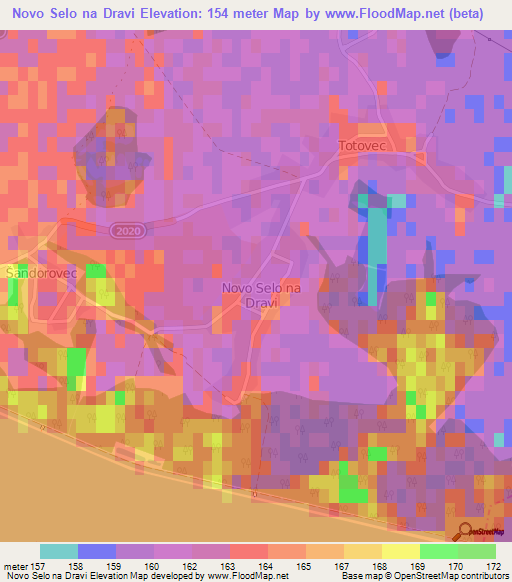 Novo Selo na Dravi,Croatia Elevation Map