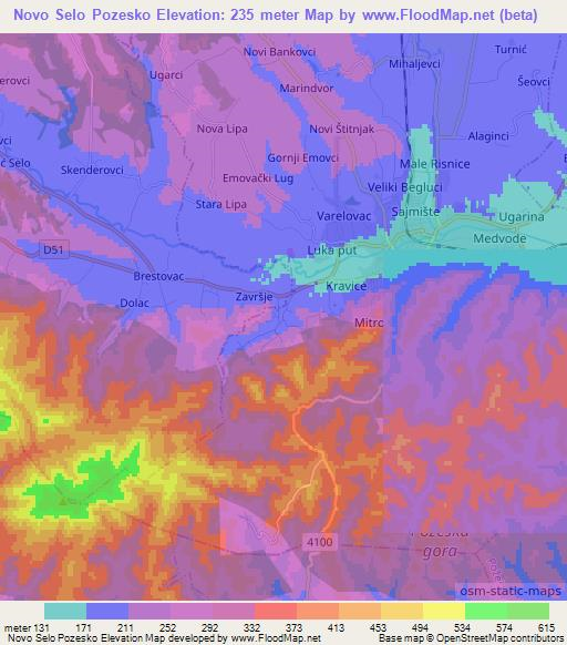 Novo Selo Pozesko,Croatia Elevation Map