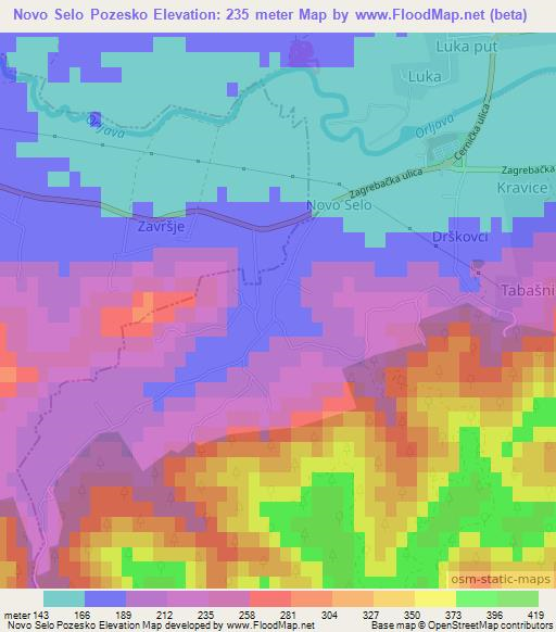Novo Selo Pozesko,Croatia Elevation Map