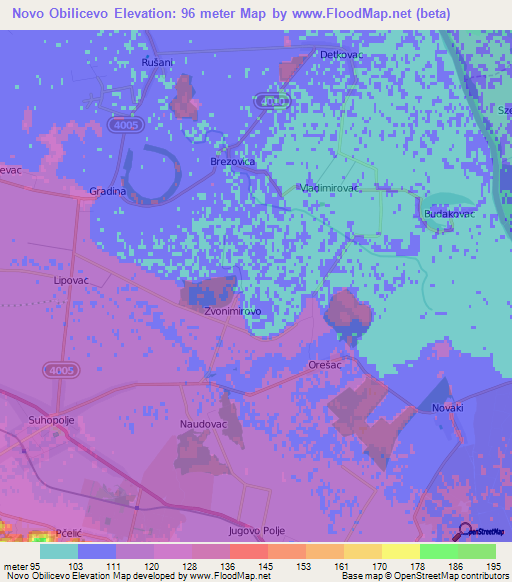 Novo Obilicevo,Croatia Elevation Map