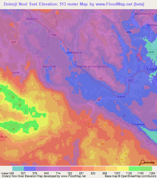 Dolenji Novi Svet,Slovenia Elevation Map