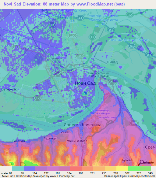 Novi Sad,Serbia Elevation Map