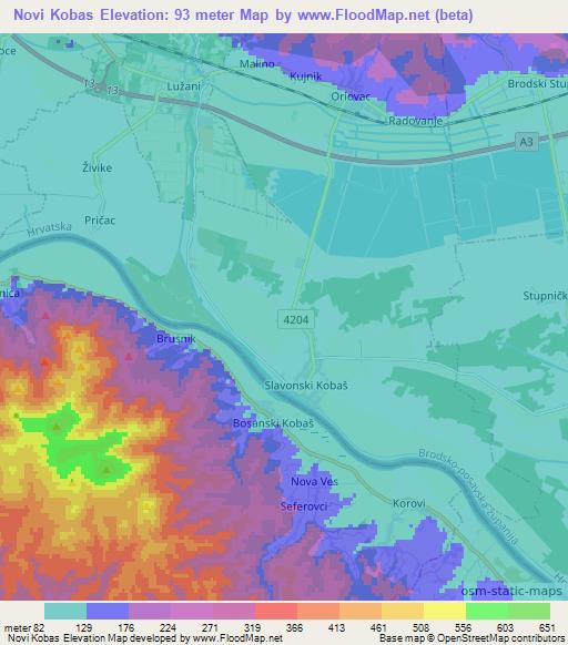 Novi Kobas,Croatia Elevation Map