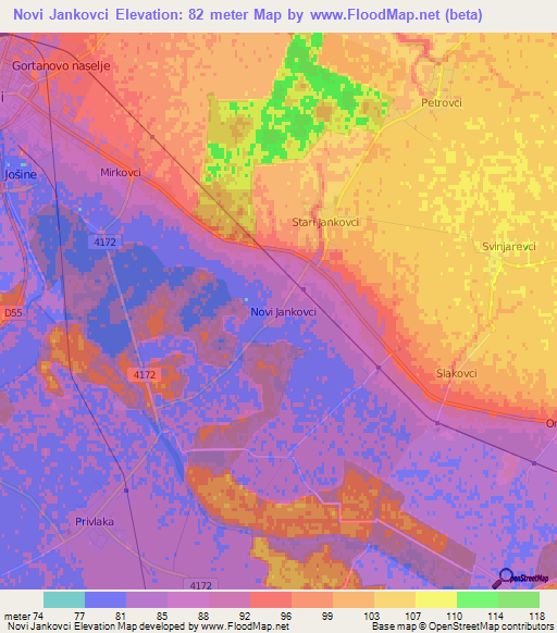 Novi Jankovci,Croatia Elevation Map