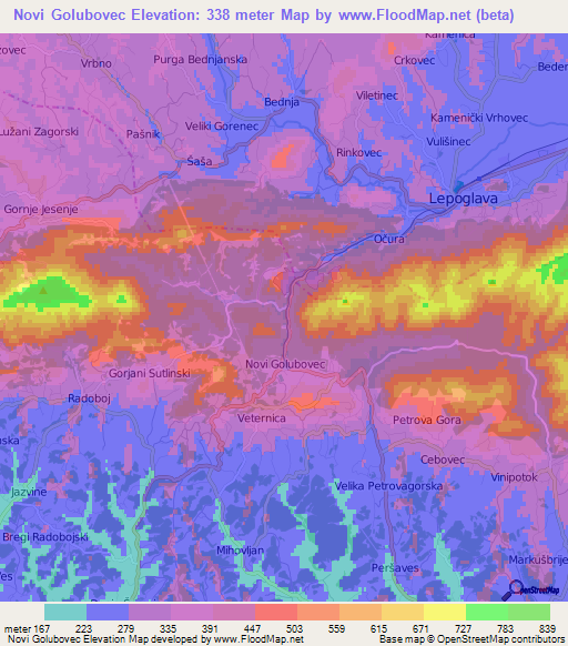 Novi Golubovec,Croatia Elevation Map