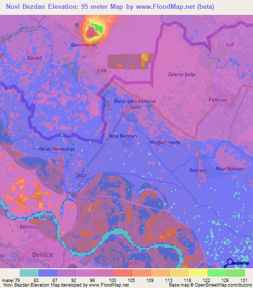 Novi Bezdan,Croatia Elevation Map