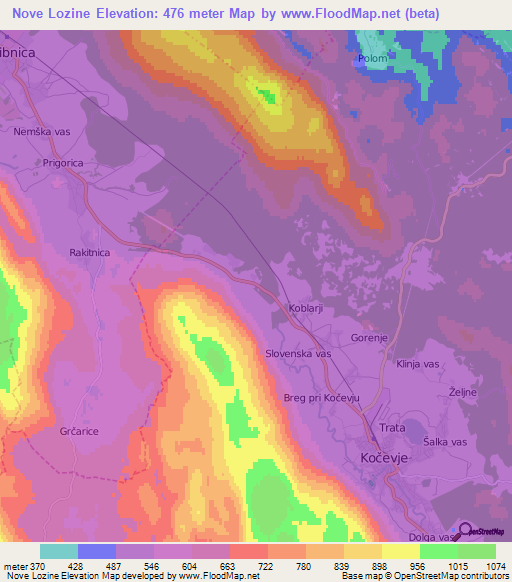 Nove Lozine,Slovenia Elevation Map