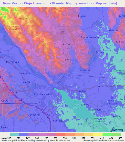 Nova Vas pri Ptuju,Slovenia Elevation Map