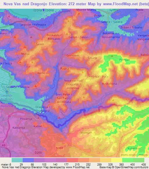 Nova Vas nad Dragonjo,Slovenia Elevation Map