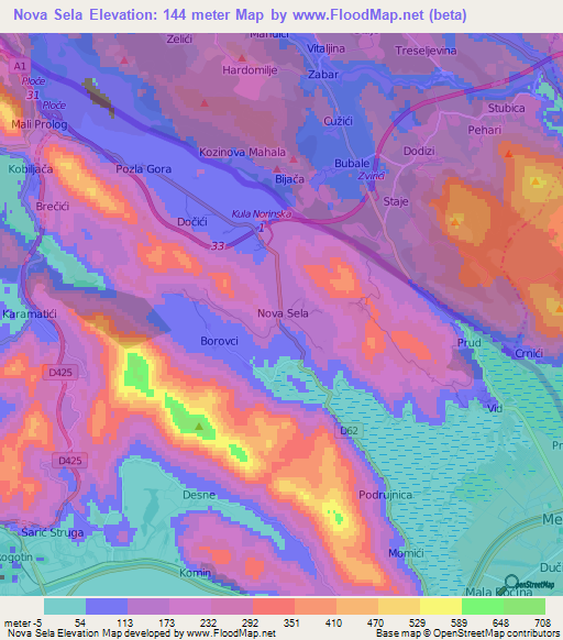 Nova Sela,Croatia Elevation Map