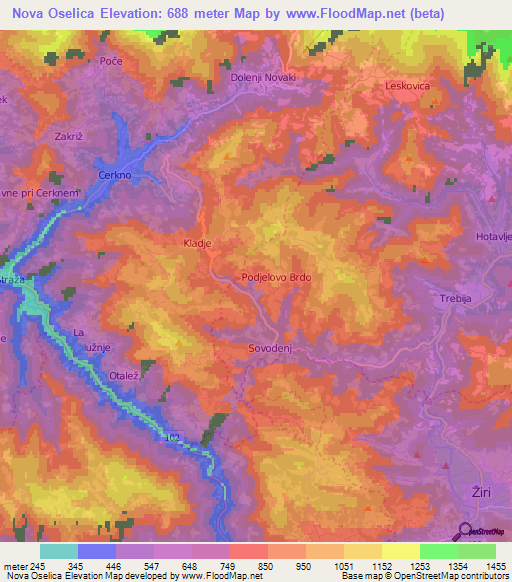 Nova Oselica,Slovenia Elevation Map