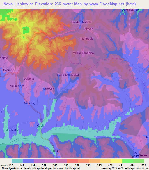 Nova Ljeskovica,Croatia Elevation Map