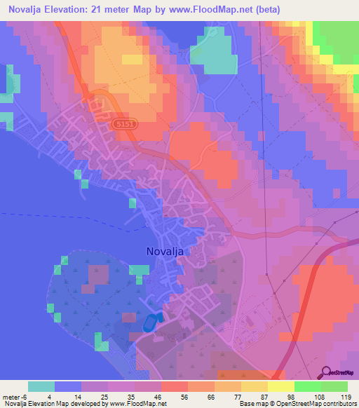 Novalja,Croatia Elevation Map