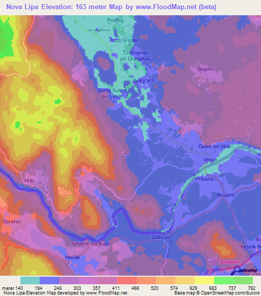 Nova Lipa,Slovenia Elevation Map