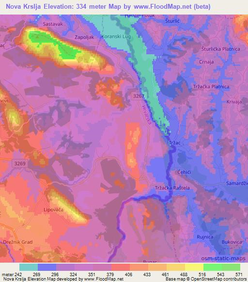 Nova Krslja,Croatia Elevation Map