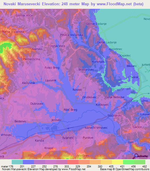 Novaki Marusevecki,Croatia Elevation Map