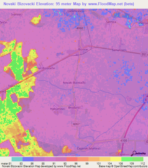 Novaki Bizovacki,Croatia Elevation Map