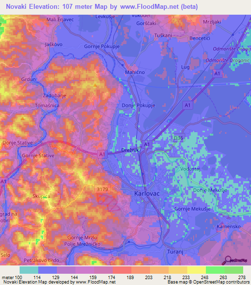 Novaki,Croatia Elevation Map