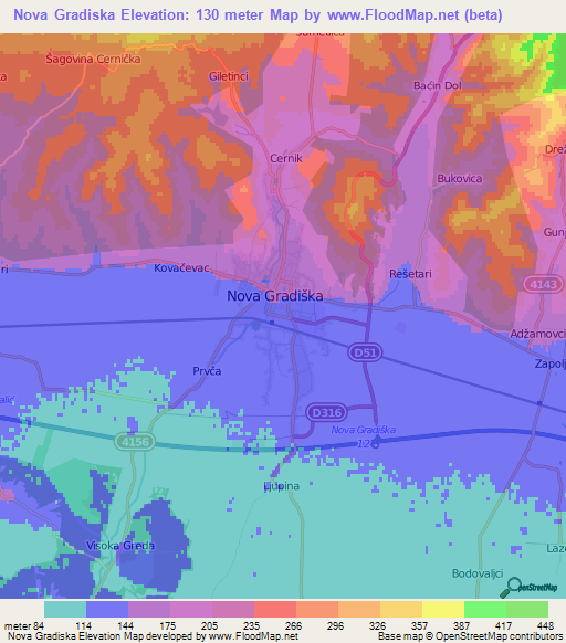 Nova Gradiska,Croatia Elevation Map