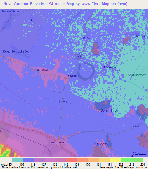 Nova Gradina,Croatia Elevation Map