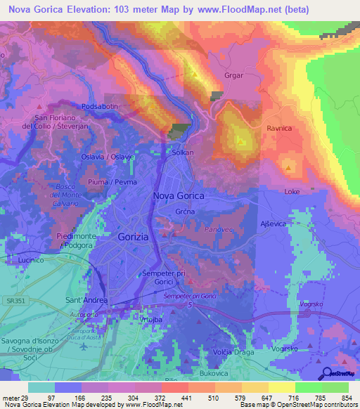 Nova Gorica,Slovenia Elevation Map