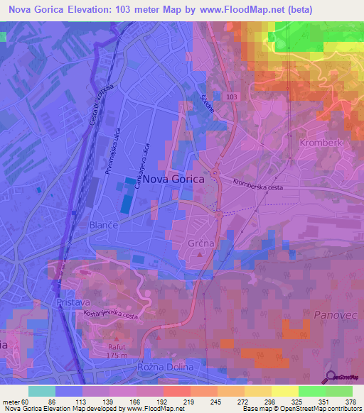 Nova Gorica,Slovenia Elevation Map