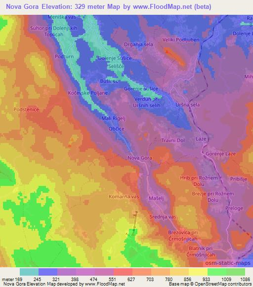 Nova Gora,Slovenia Elevation Map