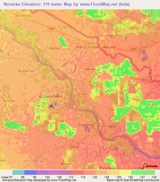 Novacka,Croatia Elevation Map