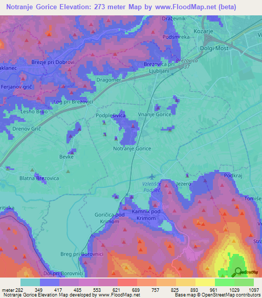 Notranje Gorice,Slovenia Elevation Map