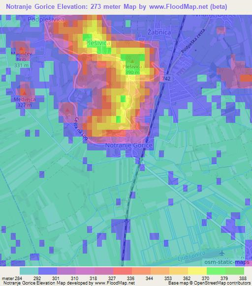 Notranje Gorice,Slovenia Elevation Map