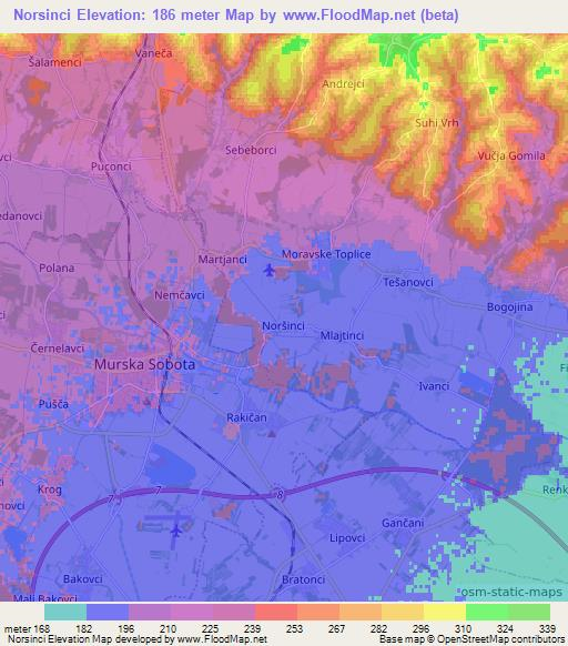 Norsinci,Slovenia Elevation Map