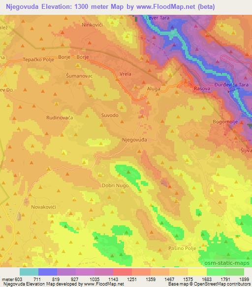 Njegovuda,Montenegro Elevation Map