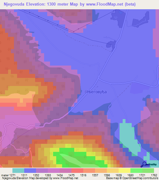 Njegovuda,Montenegro Elevation Map