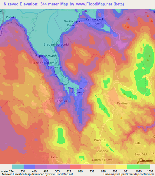 Nizevec,Slovenia Elevation Map