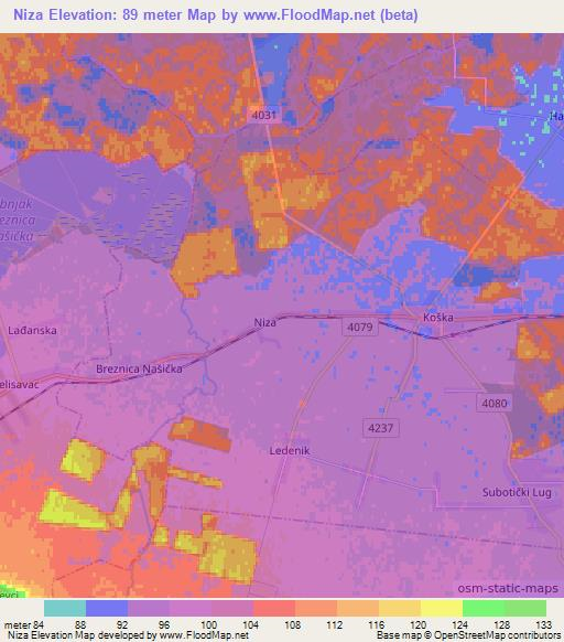 Niza,Croatia Elevation Map