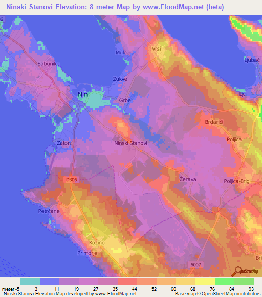 Ninski Stanovi,Croatia Elevation Map