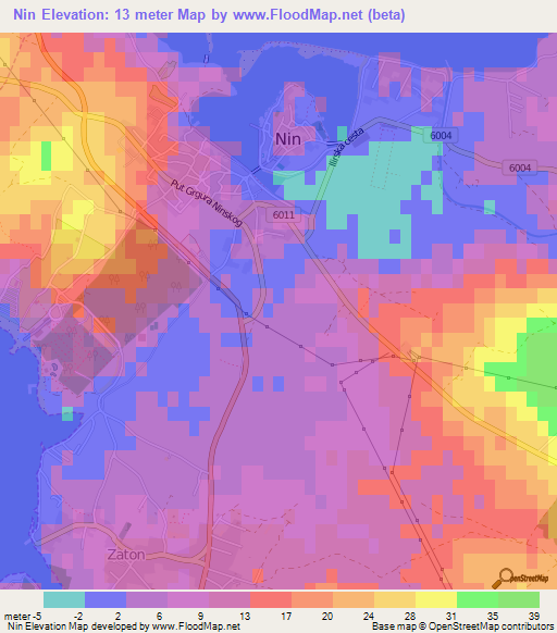 Nin,Croatia Elevation Map