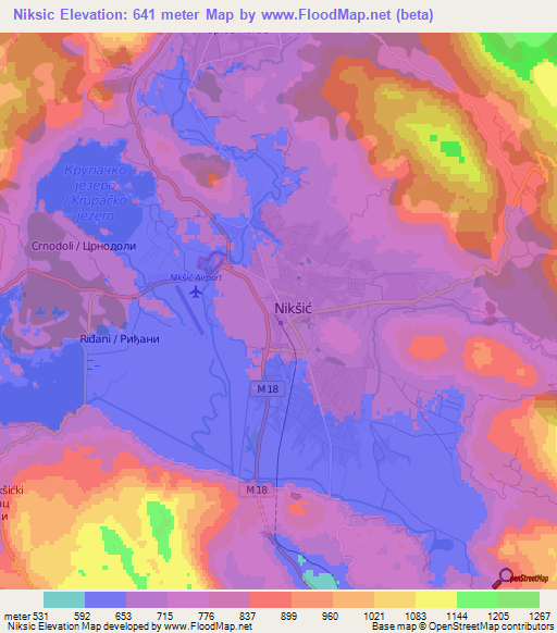 Niksic,Montenegro Elevation Map