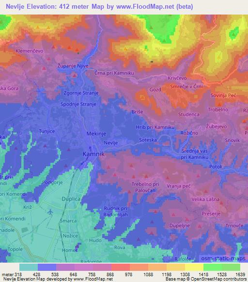 Nevlje,Slovenia Elevation Map