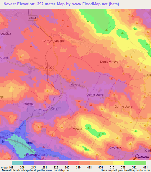 Nevest,Croatia Elevation Map