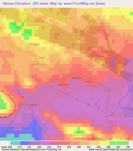 Nevest,Croatia Elevation Map