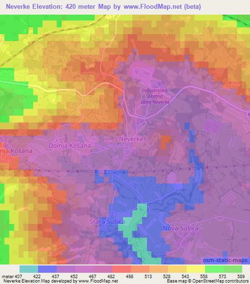 Neverke,Slovenia Elevation Map